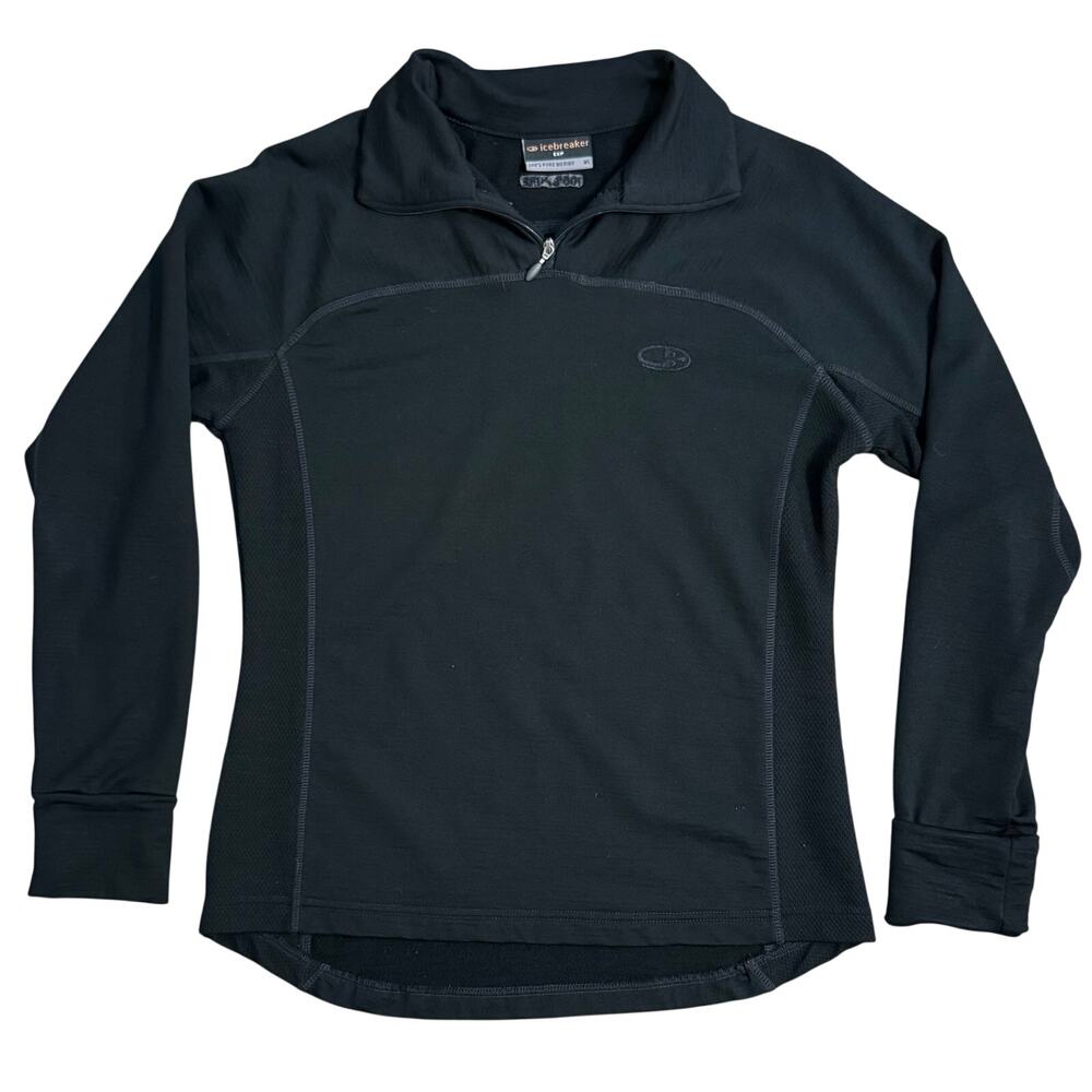 VTG Icebreaker EXP 100% Pure Merino Wool 1/4 Zip Baselayer Black Women's Large